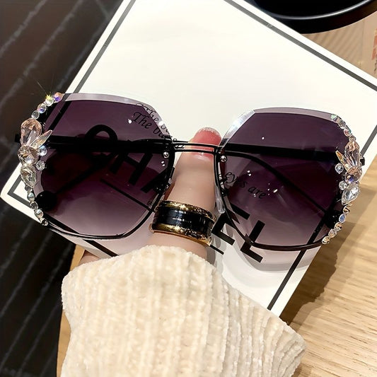 Sunglasses Women's Fashion Brown Gradient Ocean Water Cut Trimmed Lens Metal Curved Temple Sunglasses Cycling Women